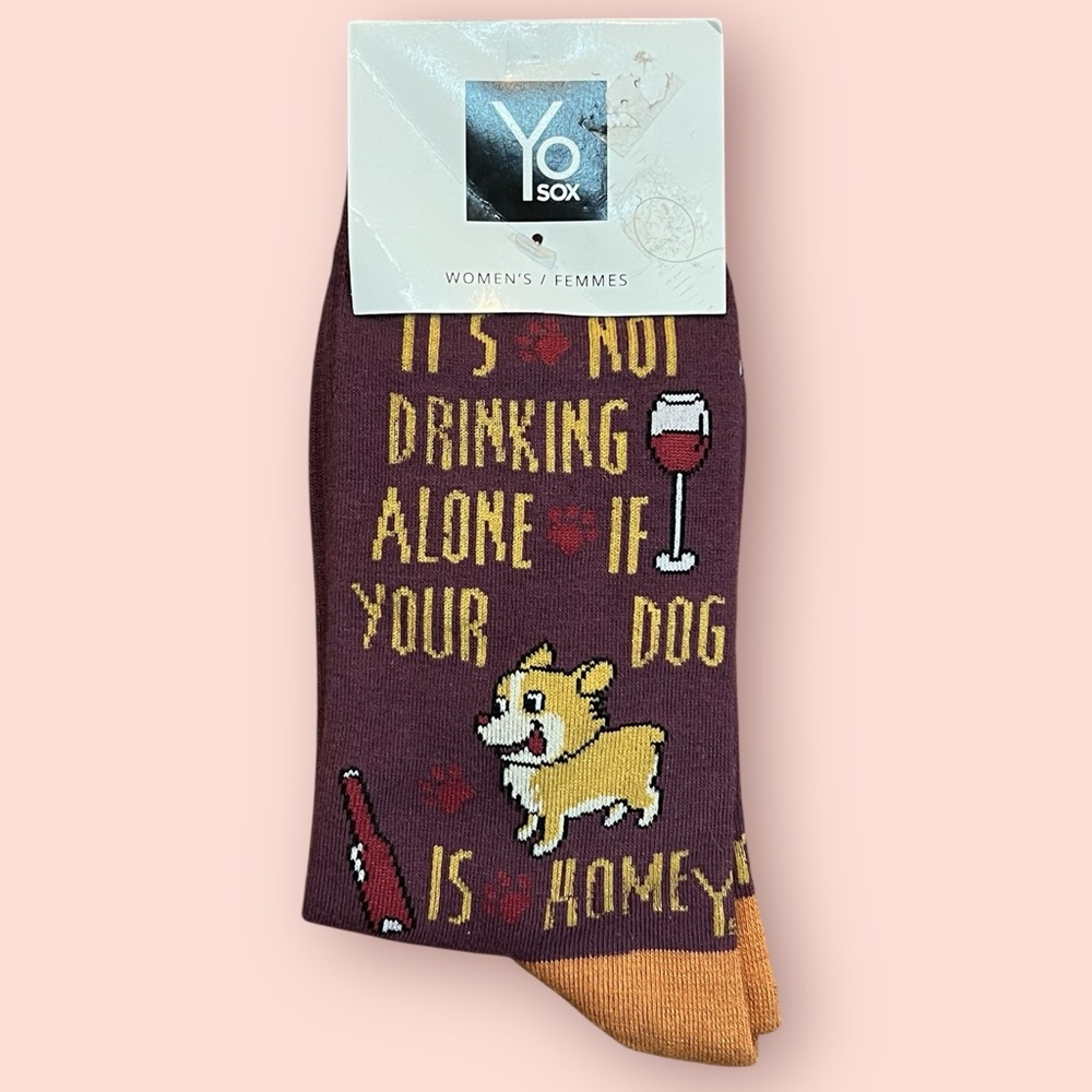 Yo Sox Women’s Crew Socks (It’s Not Drinking Alone If You Have A Dog)